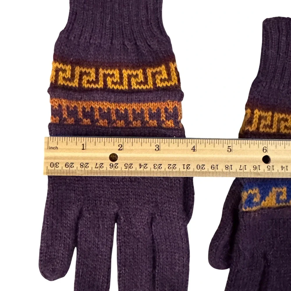 Vtg Alpaca Blend Fair‎ Isle Knit Gloves Purple Boho Cottagecore Winter Southwest